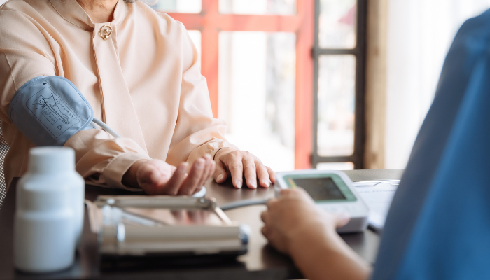 senior with Alzheimers at morning appointment