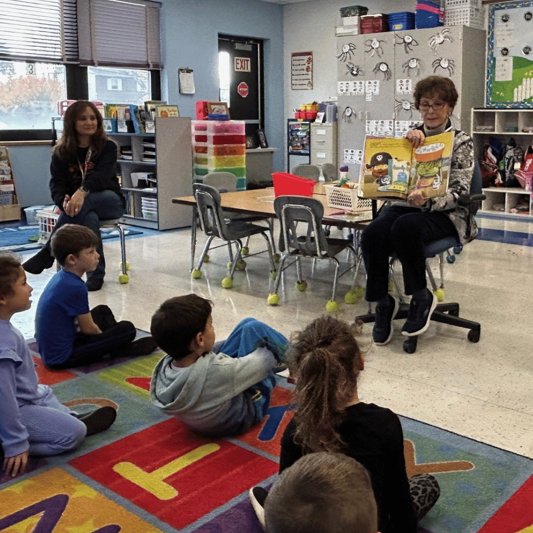 For October, residents of The Bristal visited with elementary school students to read Halloween stories.