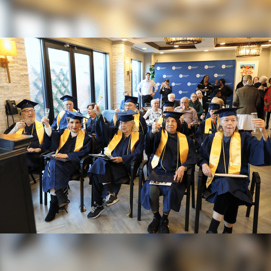 Graduates of FIT's Senior Learners program sit together at the graduation ceremony at York Avenue