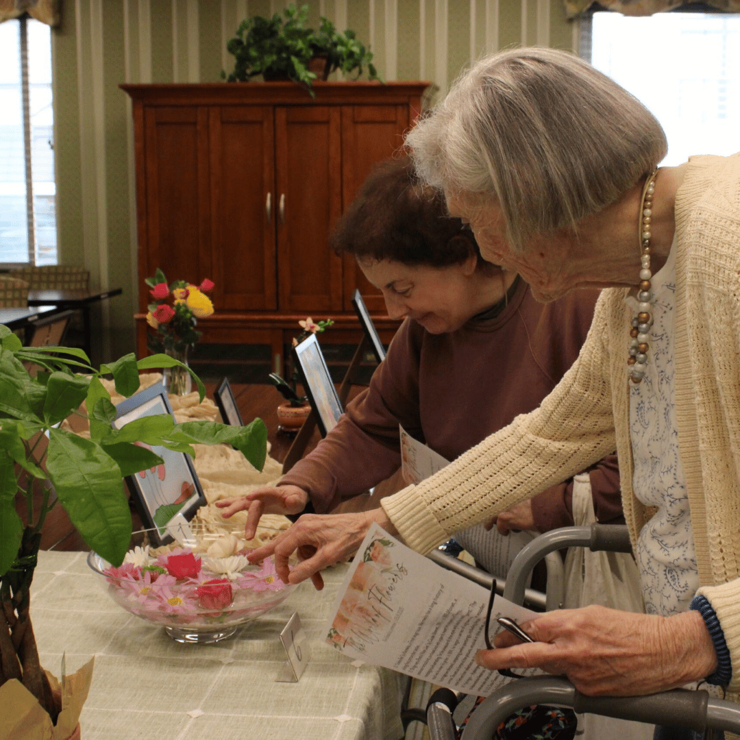 Residents crafted their own floral bookmarks, enjoyed floral refreshments, and recalled flower-inspired musical memories
