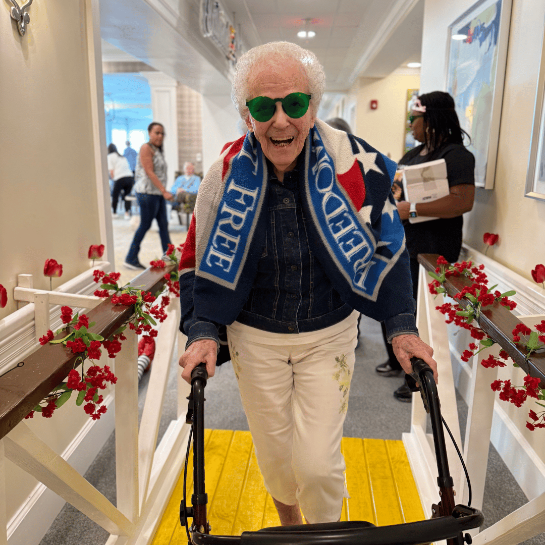 Resident at The Bristal at Englewood travels down the immersive poppy field