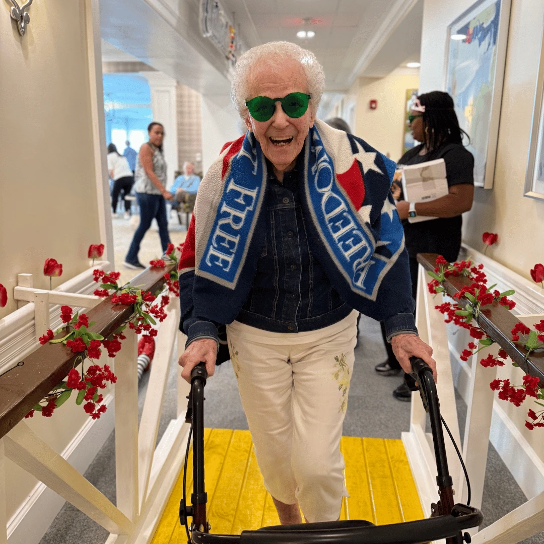 Resident at The Bristal at Englewood travels down the immersive poppy field